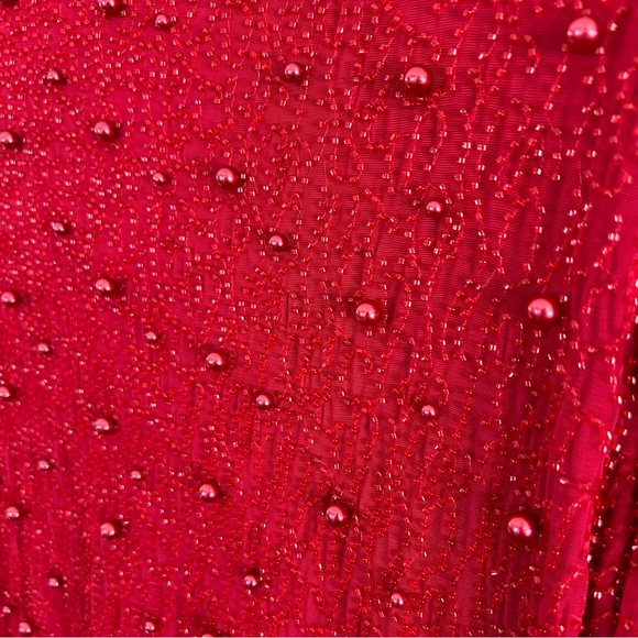 Oh Polly Deep Plunge Fully Beaded Red Long Sleeve Cowl Neck Mini Dress 8 Holiday - Picture 11 of 13